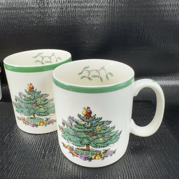 Vintage Spode Christmas Tree Coffee Mug Cup Set 2 Ceramic Mugs Cups Stoneware - Picture 13 of 14